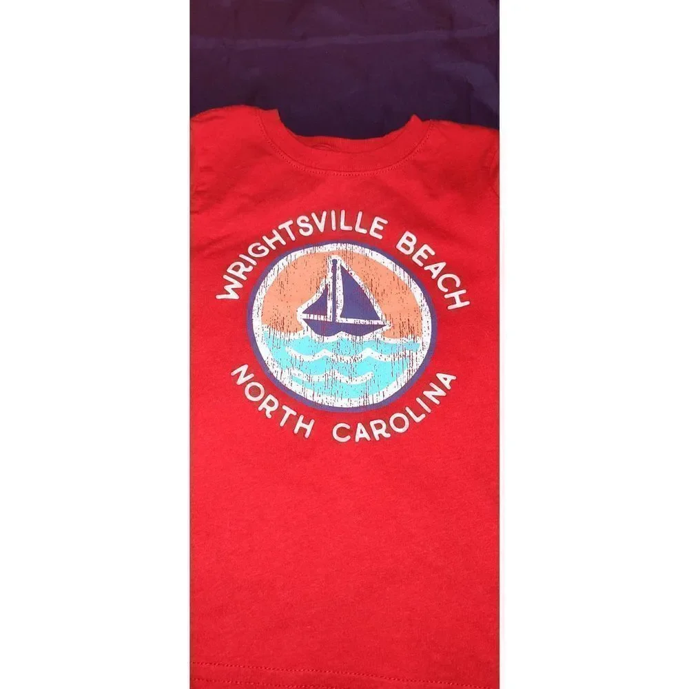 WRIGHTSVILLE BEACH NORTH CAROLINA Kids long sleeve red t shirt Size 2. Rabbit Sk